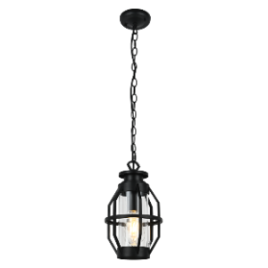 Aluminium and Clear Glass, Hanging Lantern, Black, 1x 60W ES (Not Included)
