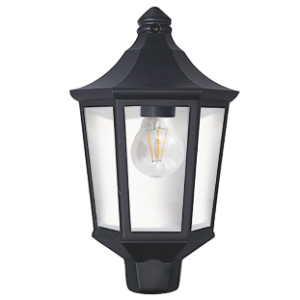 Plastic Half Lantern, 3 Clear Polycarbonate Panels, Black, 1x 11W ES (Energy Saver or LED Only)