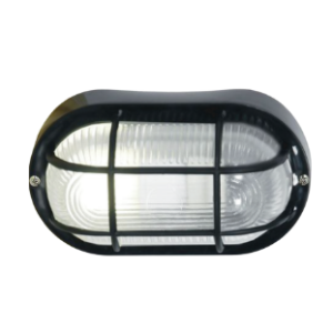 PVC Bulkhead with Clear Glass Oval with Grid, Black, 1x 40W ES (11W ES CFL)