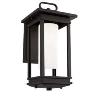 Down Facing Lanter, Aluminium with Frosted Glass, Black, 1x 60W (11W) ES