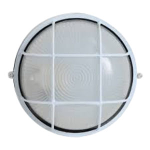 Bulkhead with Grid, Large Round, White, 100W