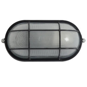 Light Bulkhead with Grid, Round Oval, Black