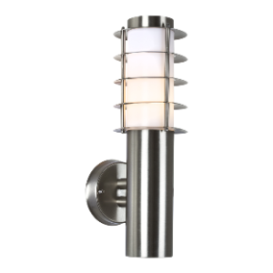 Wall lantern 90 stainless steel with grid, Satin Chrome, Excluding 1x E27 60W Mini Spiral CFL