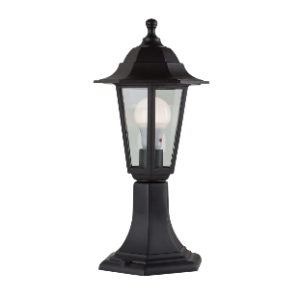 Plastic 6 Panel Pedestal Lantern, Black, Excluding 1x E27 max 60W