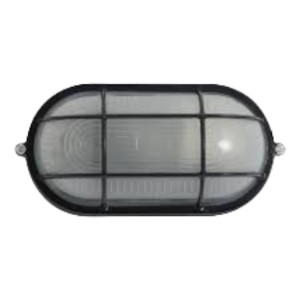 Oval Bulkhead with Grid, Small, Black, 60W E27