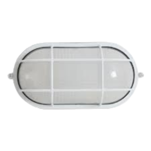 Oval Bulkhead with Grid, Small, White, 60W E27