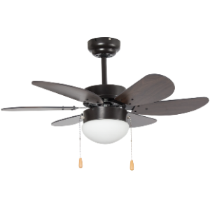 Black Metal Ceilin Fan with opal glass, pull chain with 3 speed control