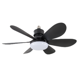Black Mini Plastic Ceiling Fan with light and remote control into an ES (E27) Ceiling Socket